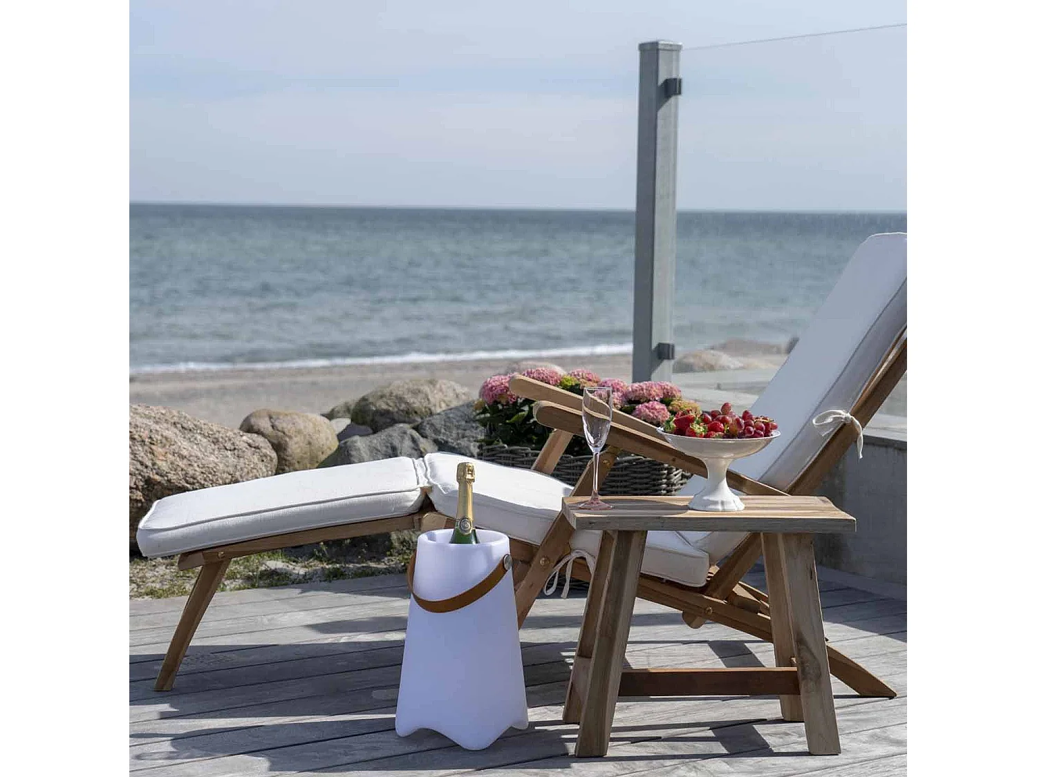 2 Chaises longues en teck ARRECIFE avec coussin