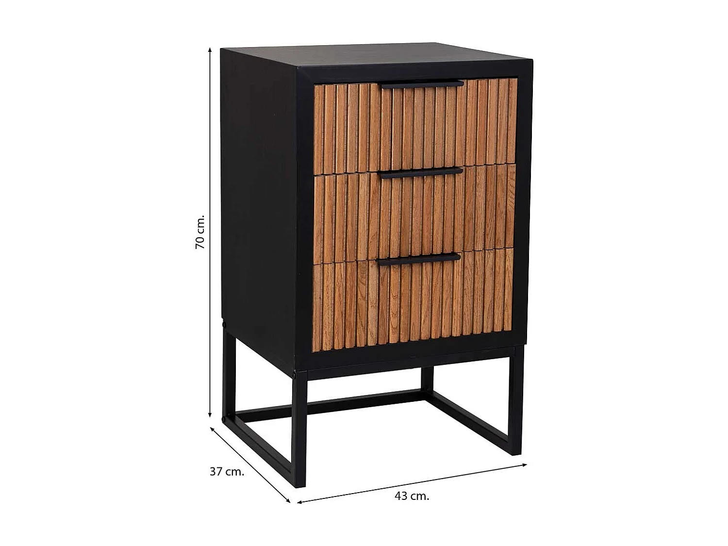 Mesita de 3 cajones de madera y metal 43x37x70h cm