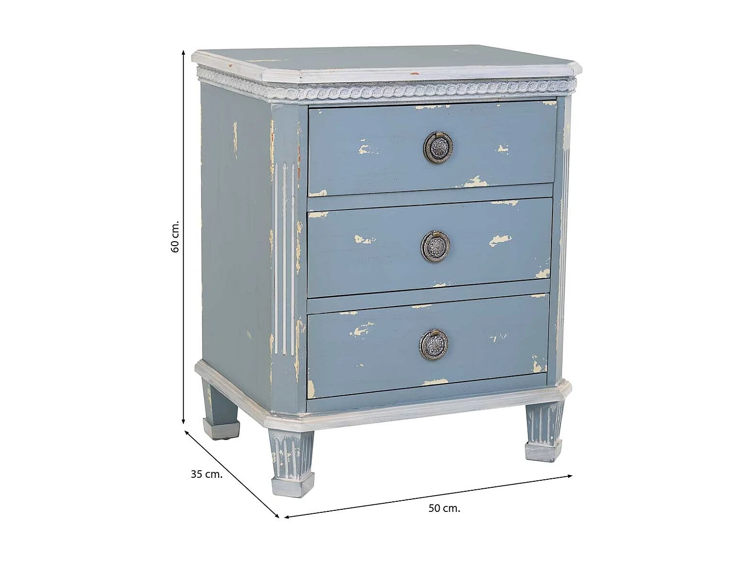 Secretária em madeira azul com 3 gavetas 50x35x60h cm