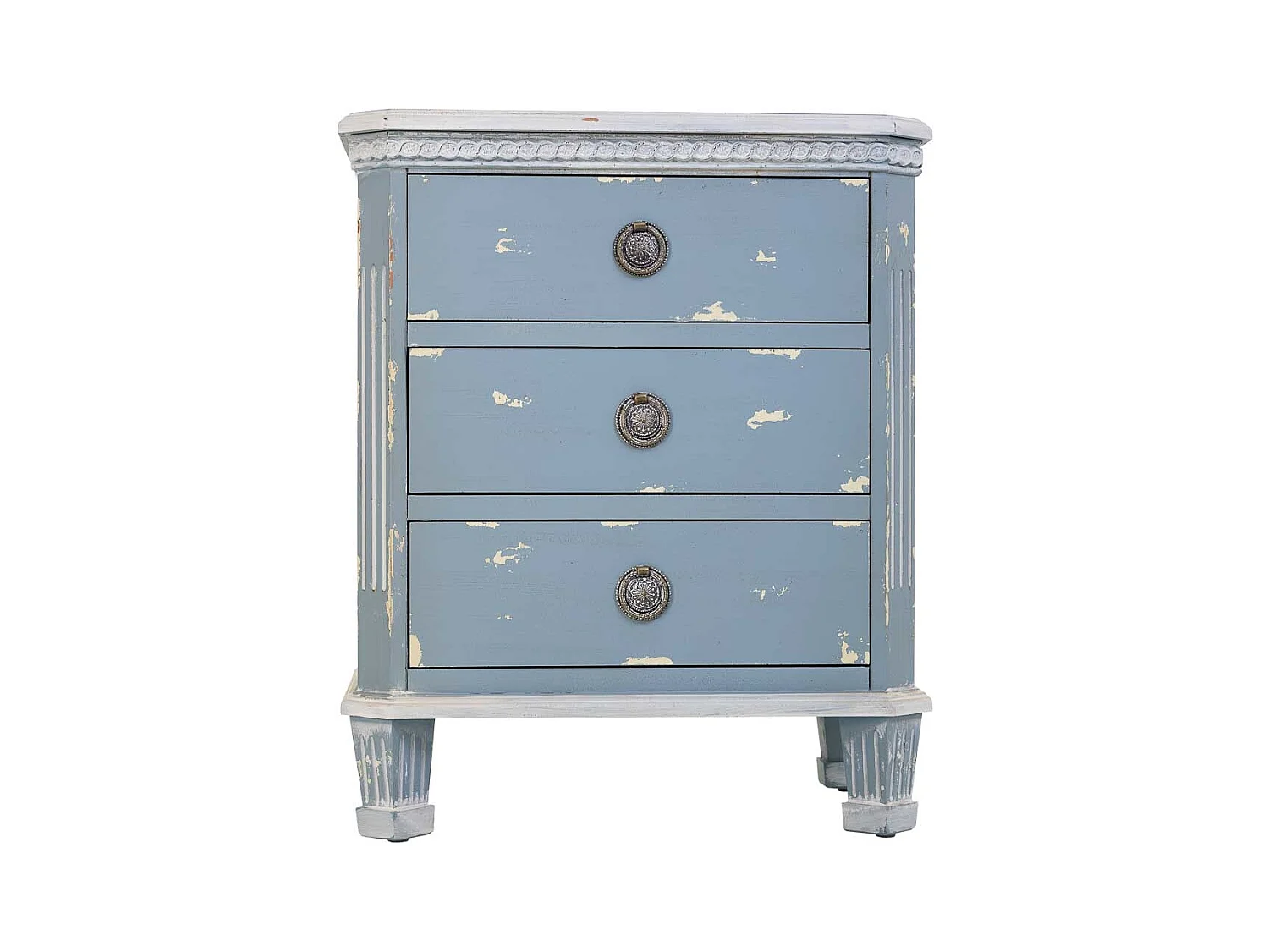 Table de nuit en bois bleu avec 3 tiroirs 50x35x60h cm
