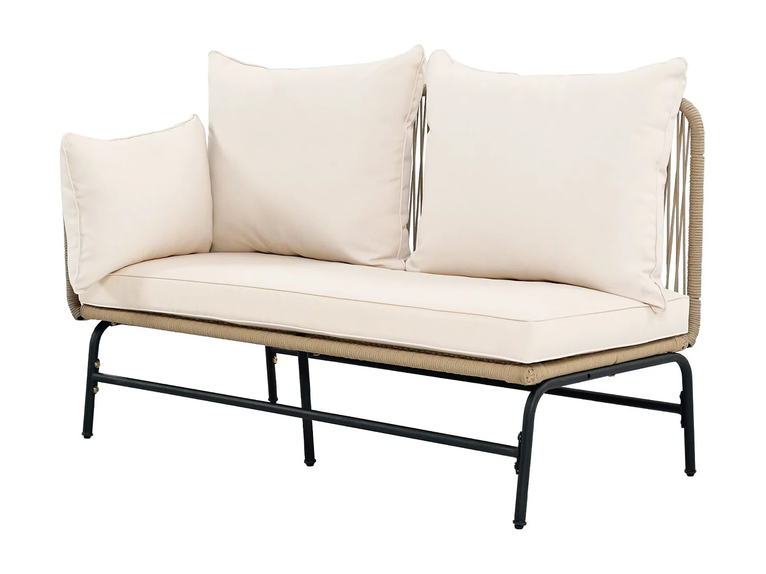 Salon de jardin en métal - avec coussins beige 8cm et dossier - Canapé 2 places + Méridienne droite + table basse