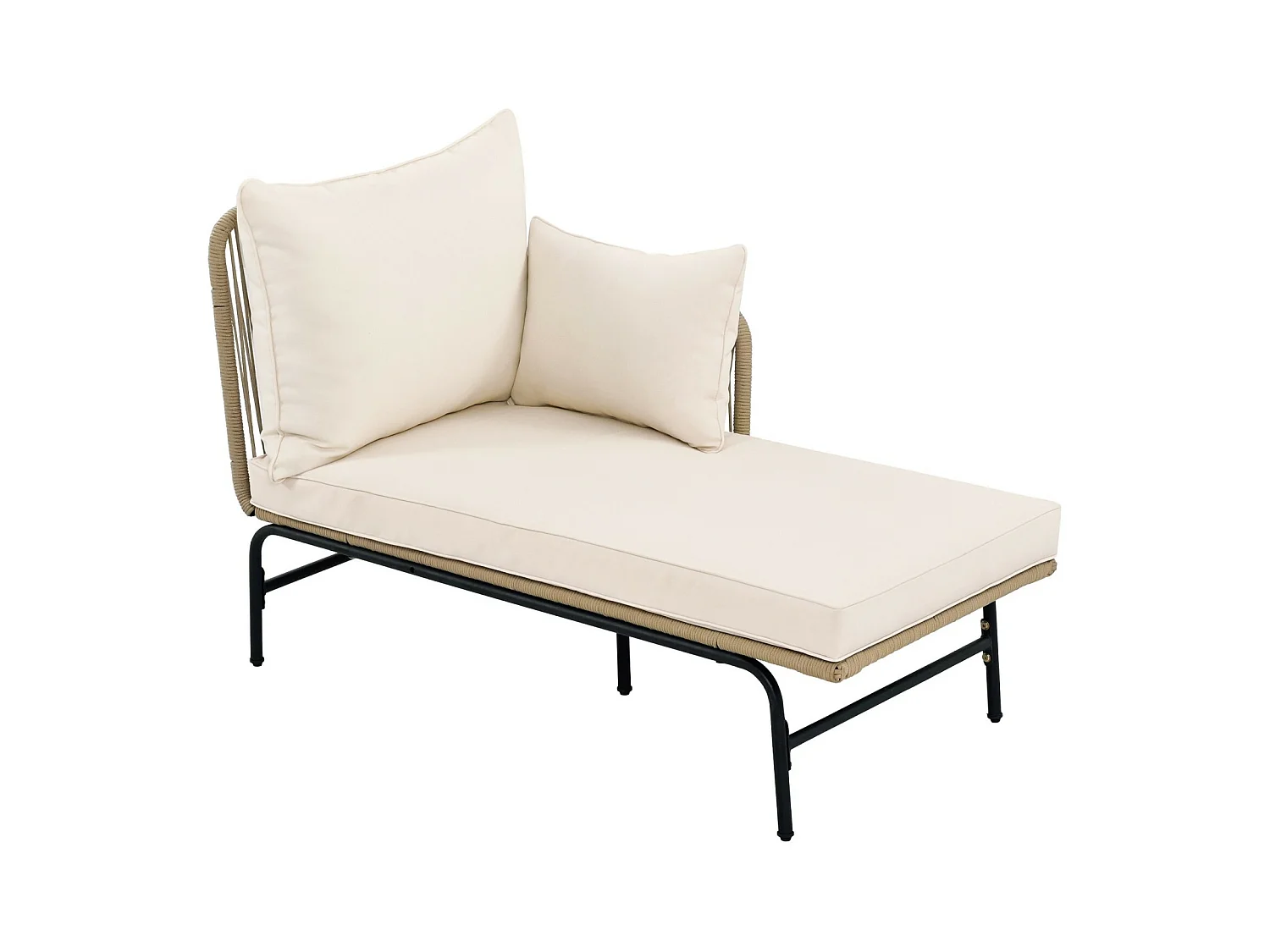 Metalen tuinmeubels - met 8 cm beige kussens en rugleuning - 2 -seater bank + rechter meridian + salontafel