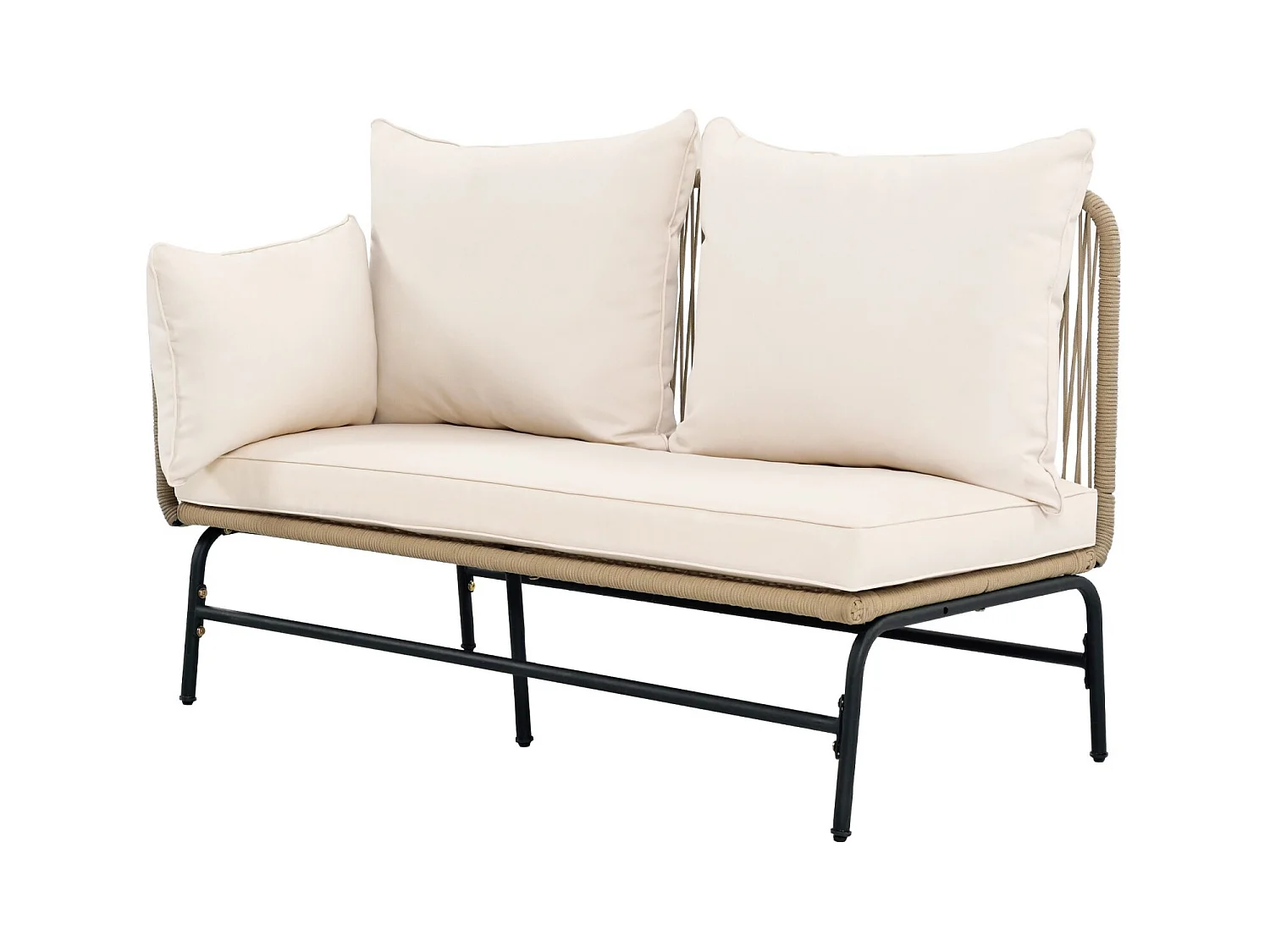 Metalen tuinmeubels - met 8 cm beige kussens en rugleuning - 2 -seater bank + rechter meridian + salontafel