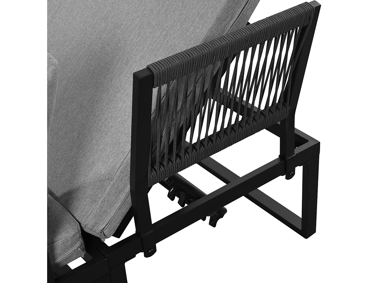 Gegalvaniseerd stalen tuinmeubilair met grijs kussen: salontafel en twee 3 -zitplaatsen bank met kantelfunctie