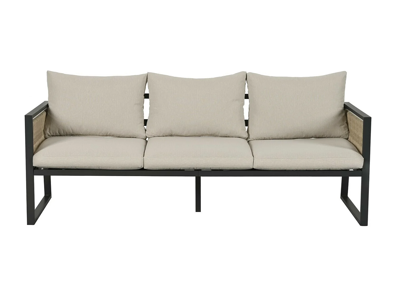 Set van 4 gegalvaniseerd stalen tuinmeubilair met beige kussen: 3 -seater bank, 2 fauteuils en salontafel