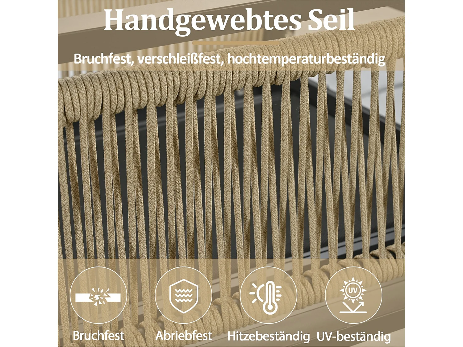 Set van 4 gegalvaniseerd stalen tuinmeubilair met beige kussen: 3 -seater bank, 2 fauteuils en salontafel