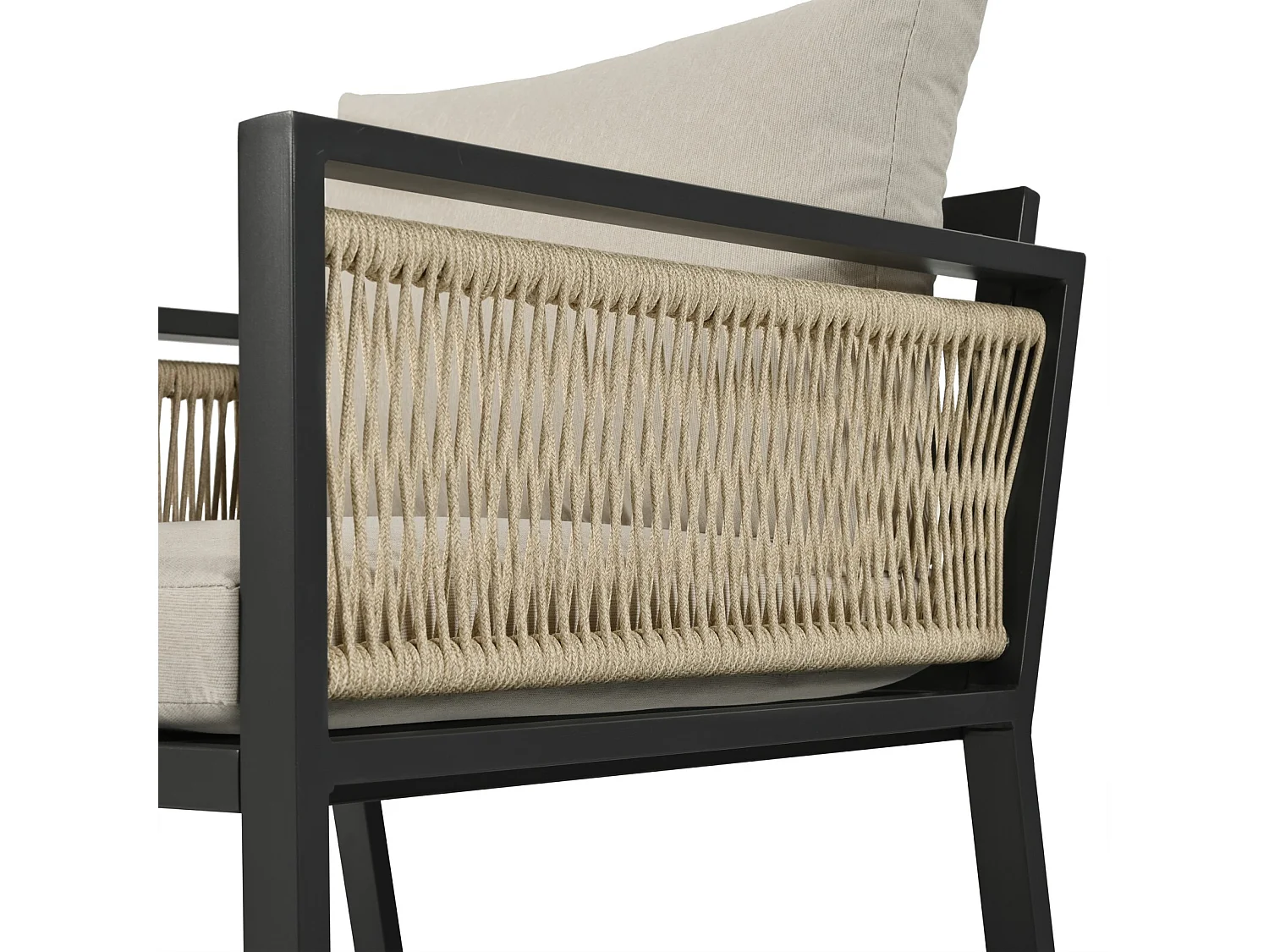 Set di 4 mobili da giardino in acciaio galvanizzato con cuscino beige: divano da 3 -vetri, 2 poltrone e tavolino da caffè