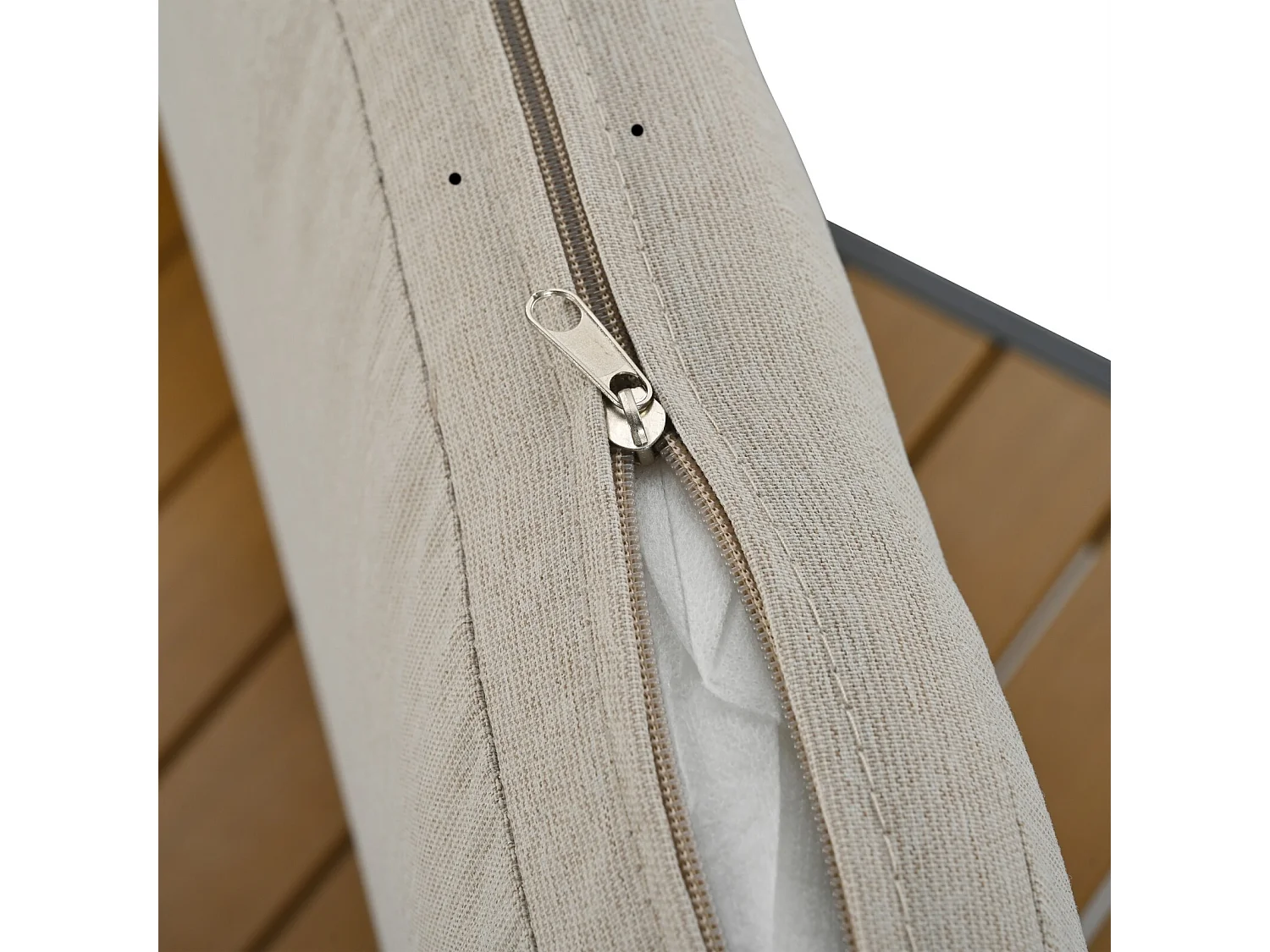 Set di 4 mobili da giardino in acciaio galvanizzato con cuscino beige: divano da 3 -vetri, 2 poltrone e tavolino da caffè