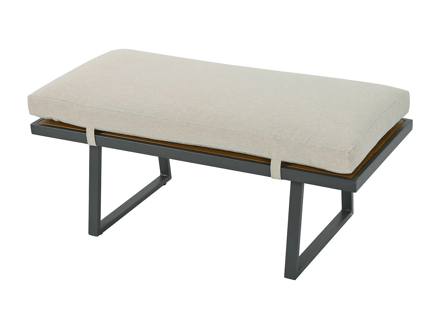 Lot de 5 salon de jardin en acier galvanisé avec coussin beige : canapé 3 places, 2 fauteuils, tabourets et table basse