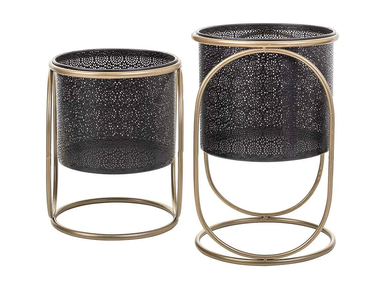 Conjunto de 2 Vasos de flores em metal preto