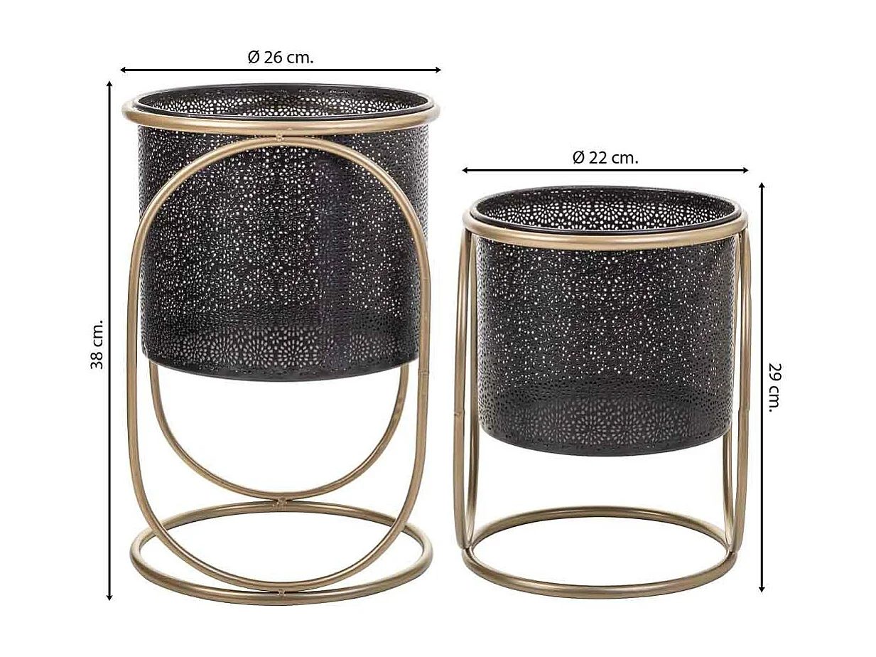 Conjunto de 2 Vasos de flores em metal preto