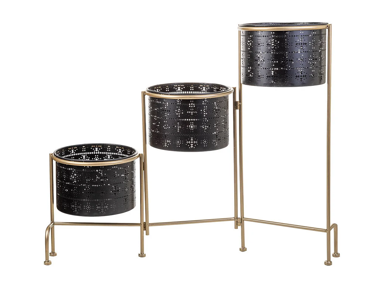 Suporte de metal com 3 Vaso de floress de metal preto 80x26x68