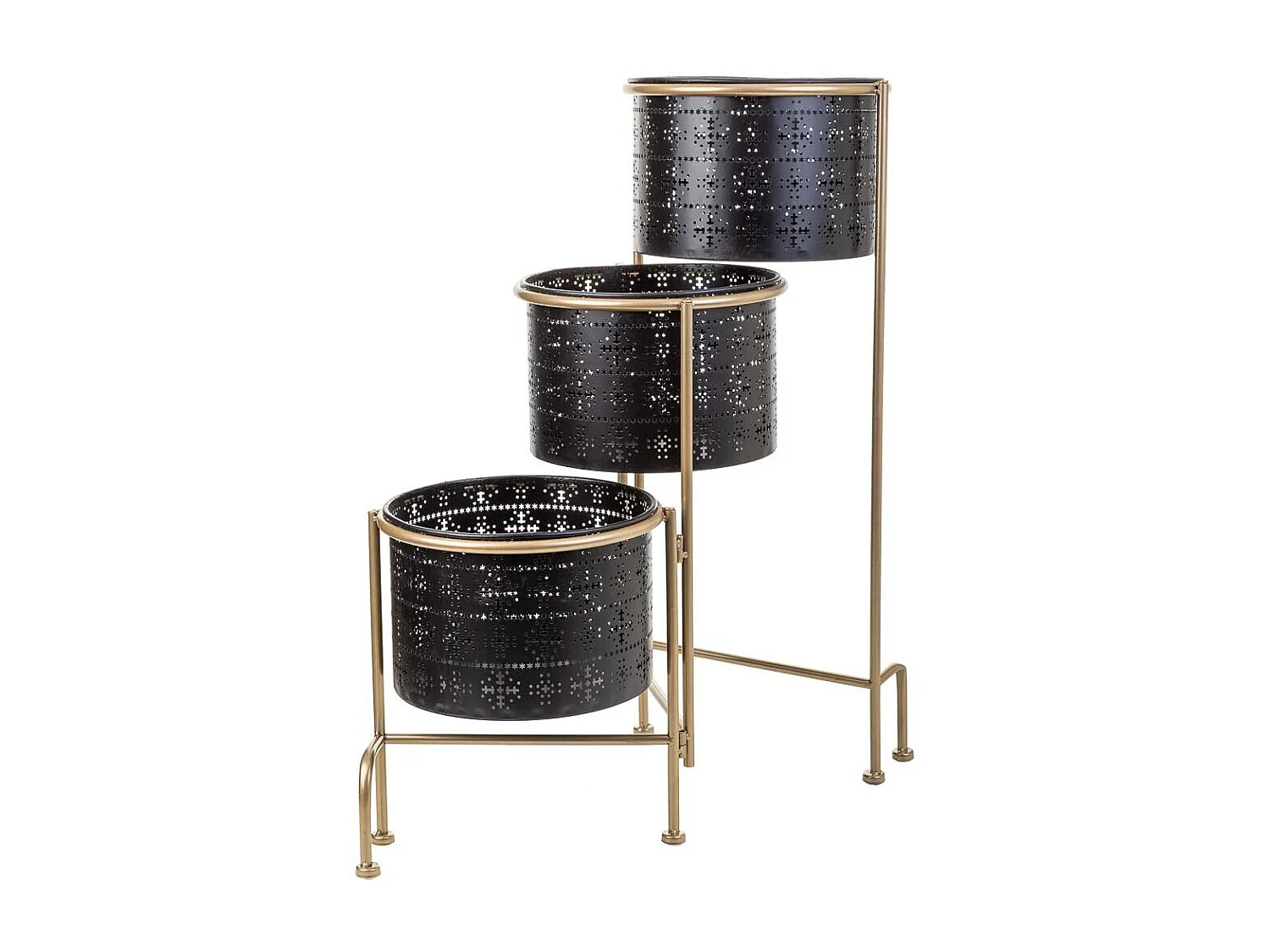 Suporte de metal com 3 Vaso de floress de metal preto 80x26x68