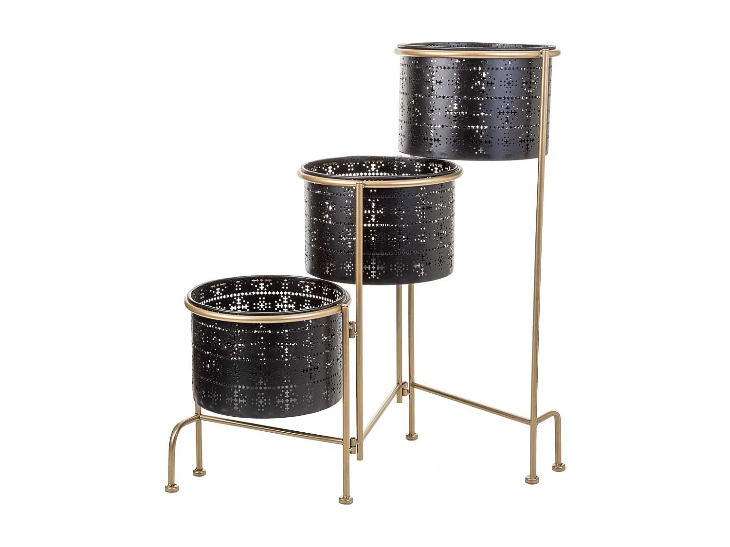 Support en métal avec 3 jardinières en métal noir 80x26x68