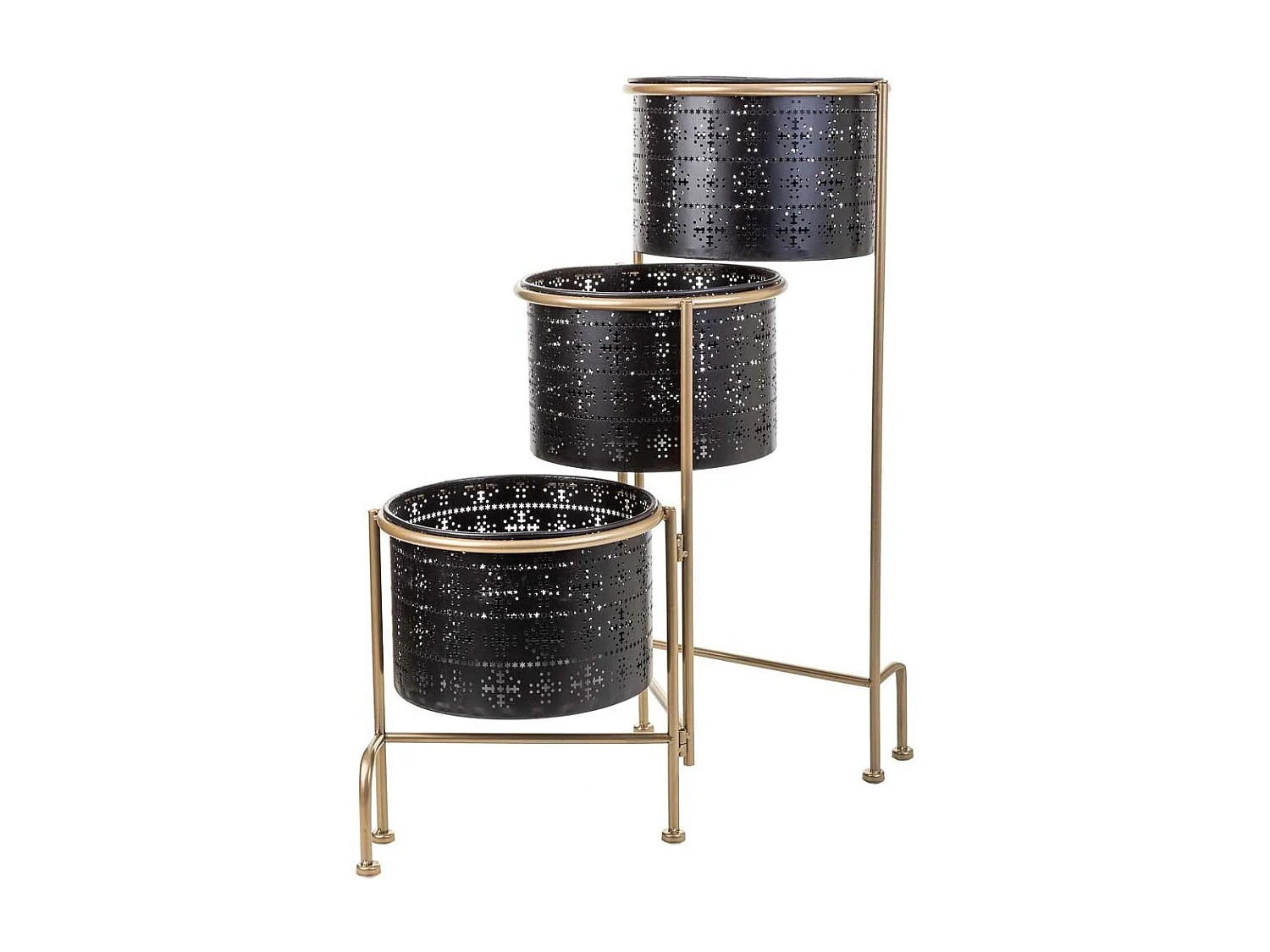 Metallständer mit 3 schwarzen Metallpflanzgefäßen 80x26x68