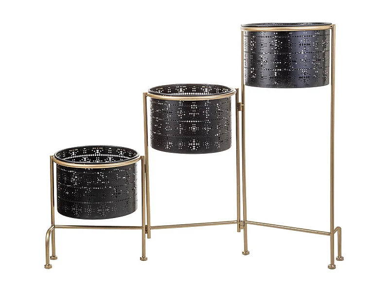 Suporte de metal com 3 Vaso de floress de metal preto 80x26x68