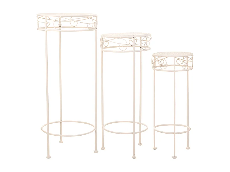 Soportes para macetas de forja blanco set 3 pzas 30x30x70h-25x25x60h-20x20x50h cm