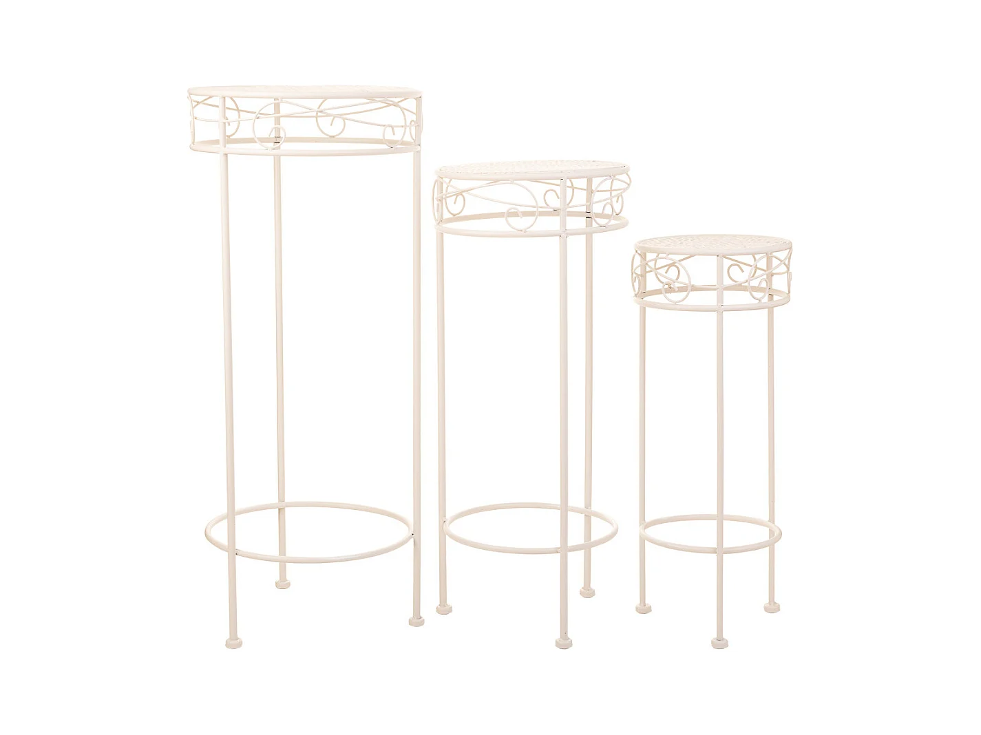 Conjunto de 3 suportes para vasos de flores em ferro forjado branco 30x30x70h-25x25x60h-20x20x50h cm