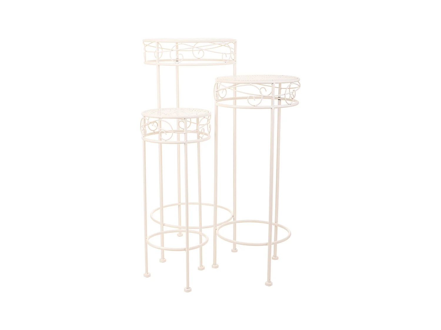 Conjunto de 3 suportes para vasos de flores em ferro forjado branco 30x30x70h-25x25x60h-20x20x50h cm
