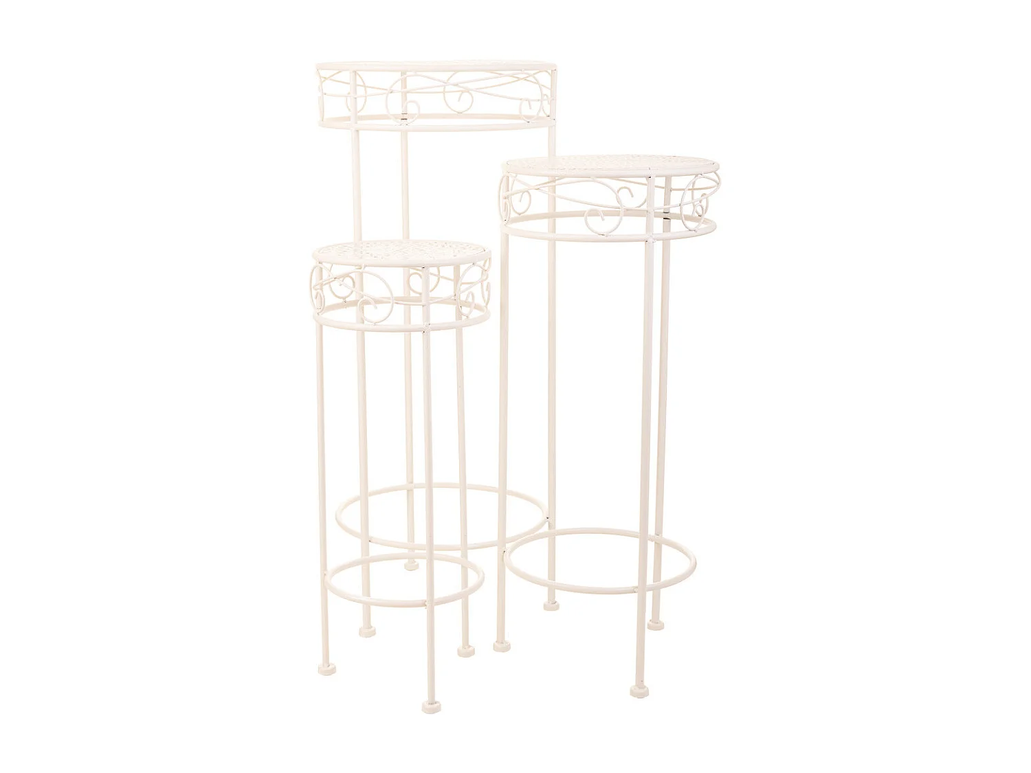 Lot de 3 cache-pots en fer forgé blanc 30x30x70h-25x25x60h-20x20x50h cm