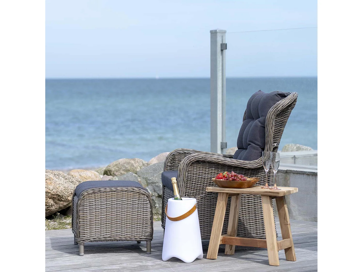 Banc + Tabouret en teck BARCELONA 50/ 90 cm