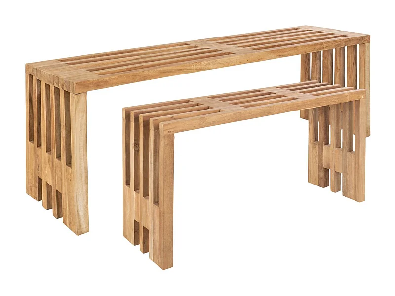 2 Bancs en teck BENIDORM 90/140 cm