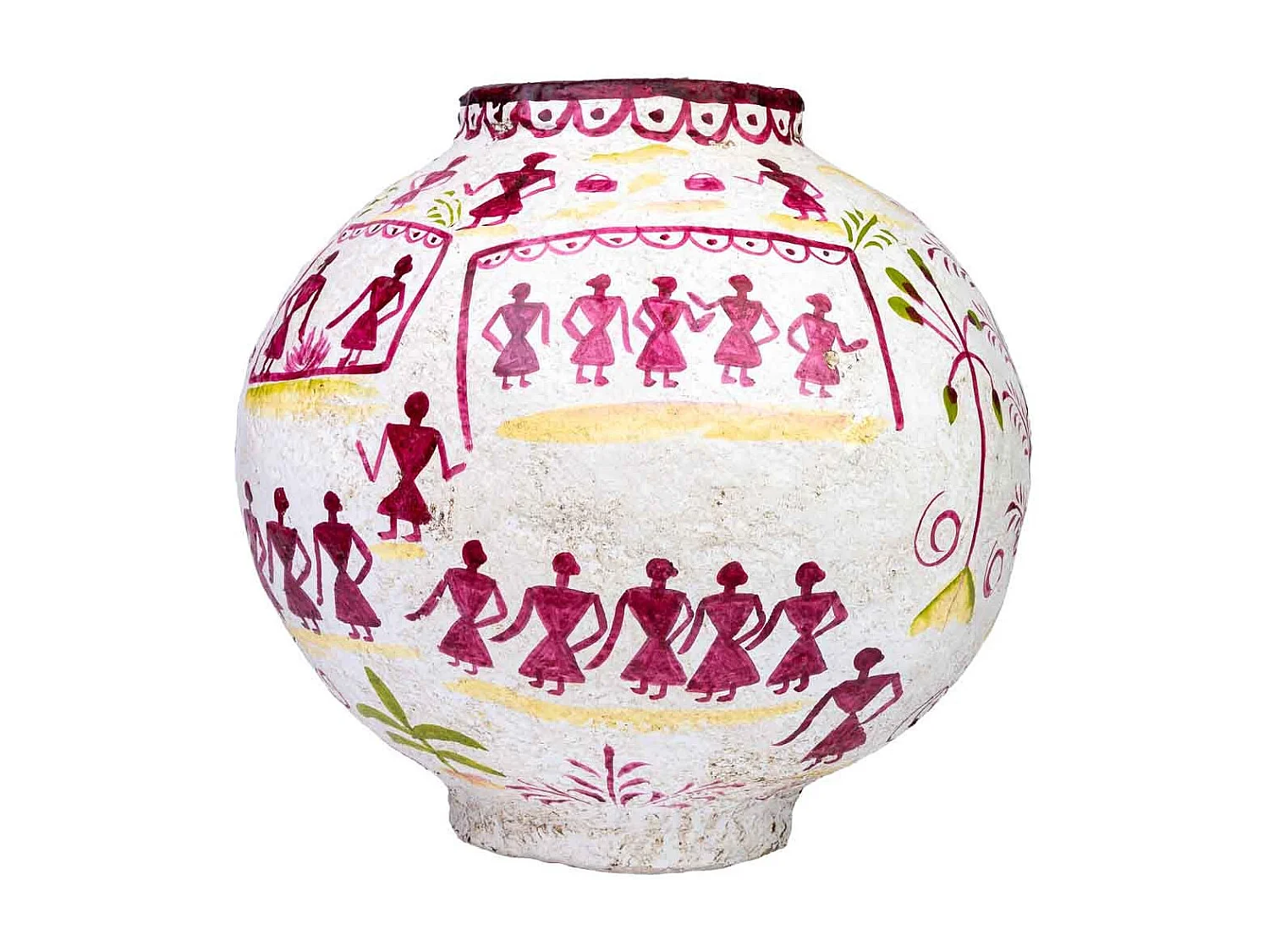 Vaso de papel maché branco pintado à mão 37x37x40h cm