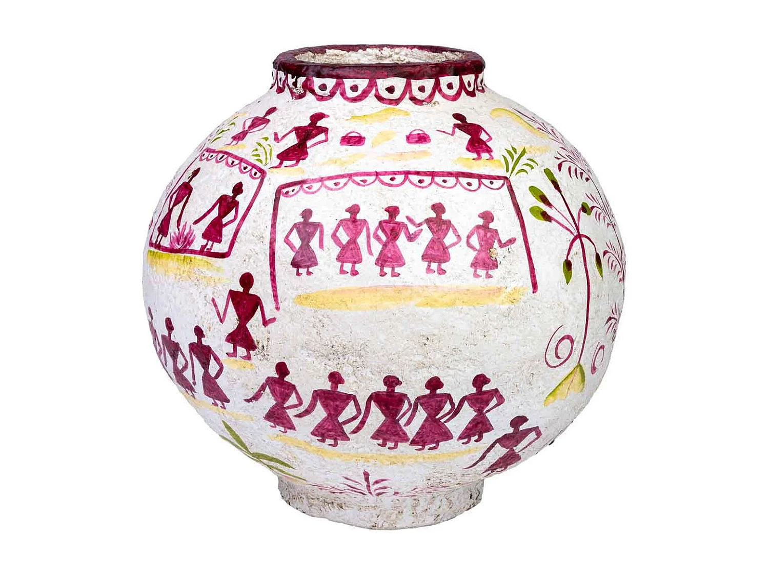 Vaso de papel maché branco pintado à mão 37x37x40h cm