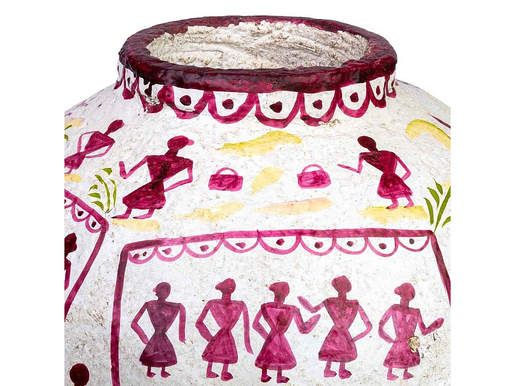 Vaso de papel maché branco pintado à mão 37x37x40h cm