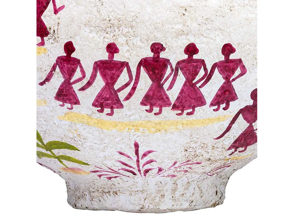 Vaso de papel maché branco pintado à mão 37x37x40h cm