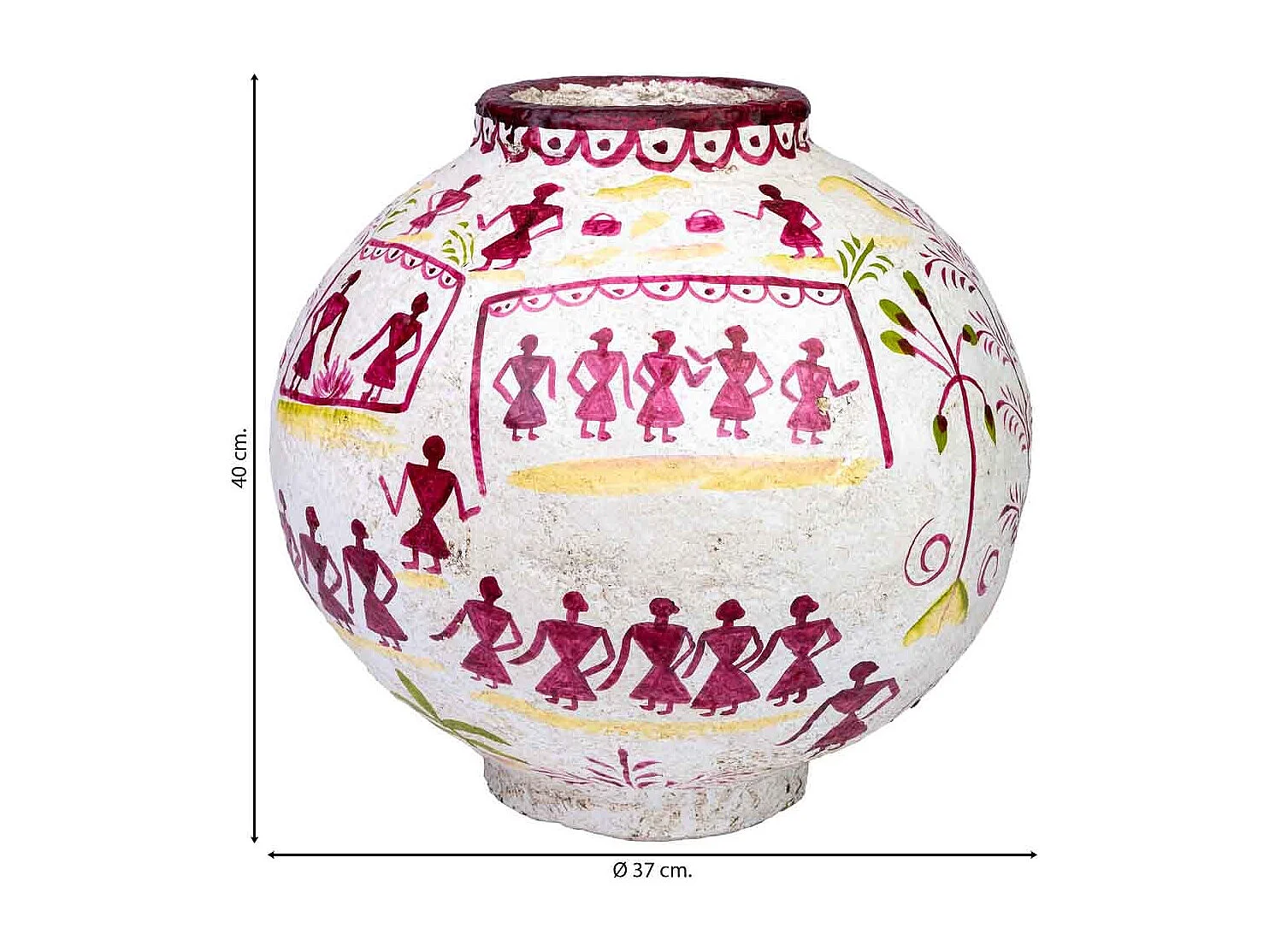 Jarrón de papel maché pintado artesanal blanco 37x37x40h cm