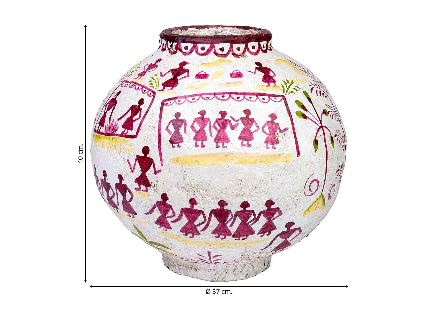 Vaso in cartapesta bianco dipinto a mano 37x37x40h cm