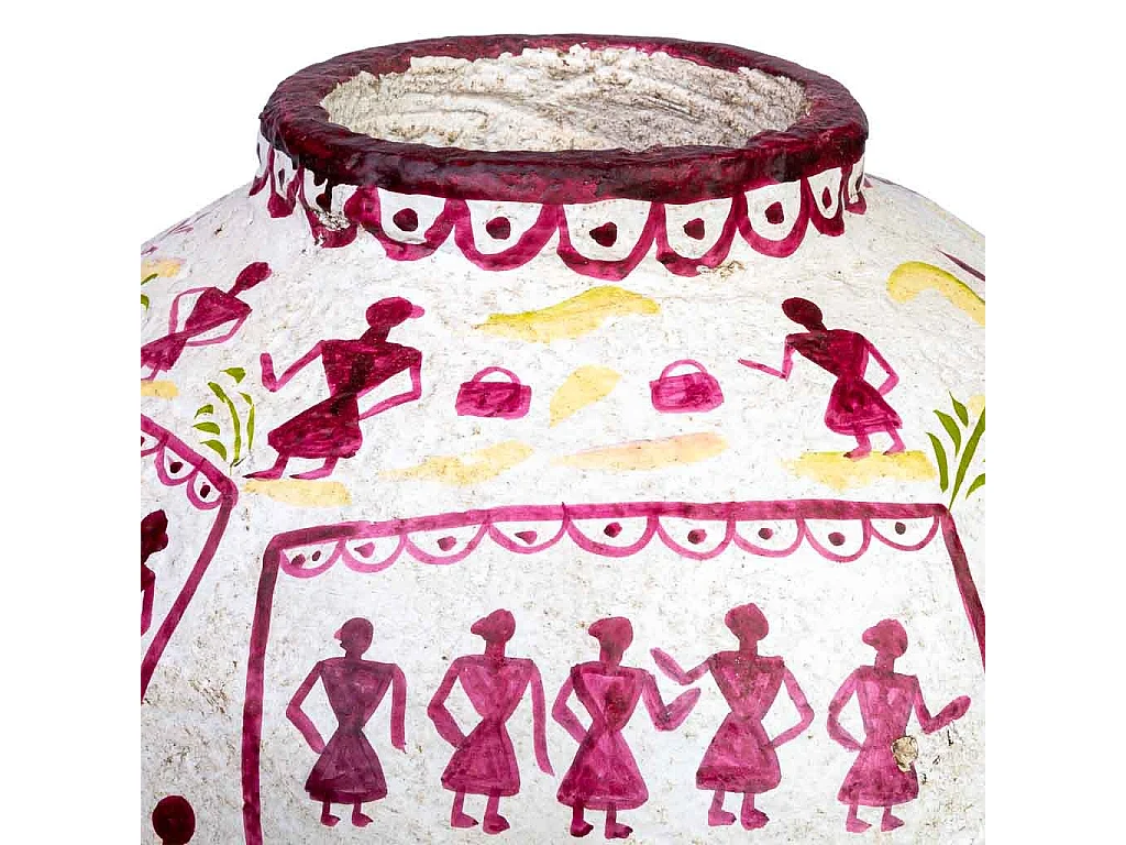 Vaso in cartapesta bianco dipinto a mano 37x37x40h cm