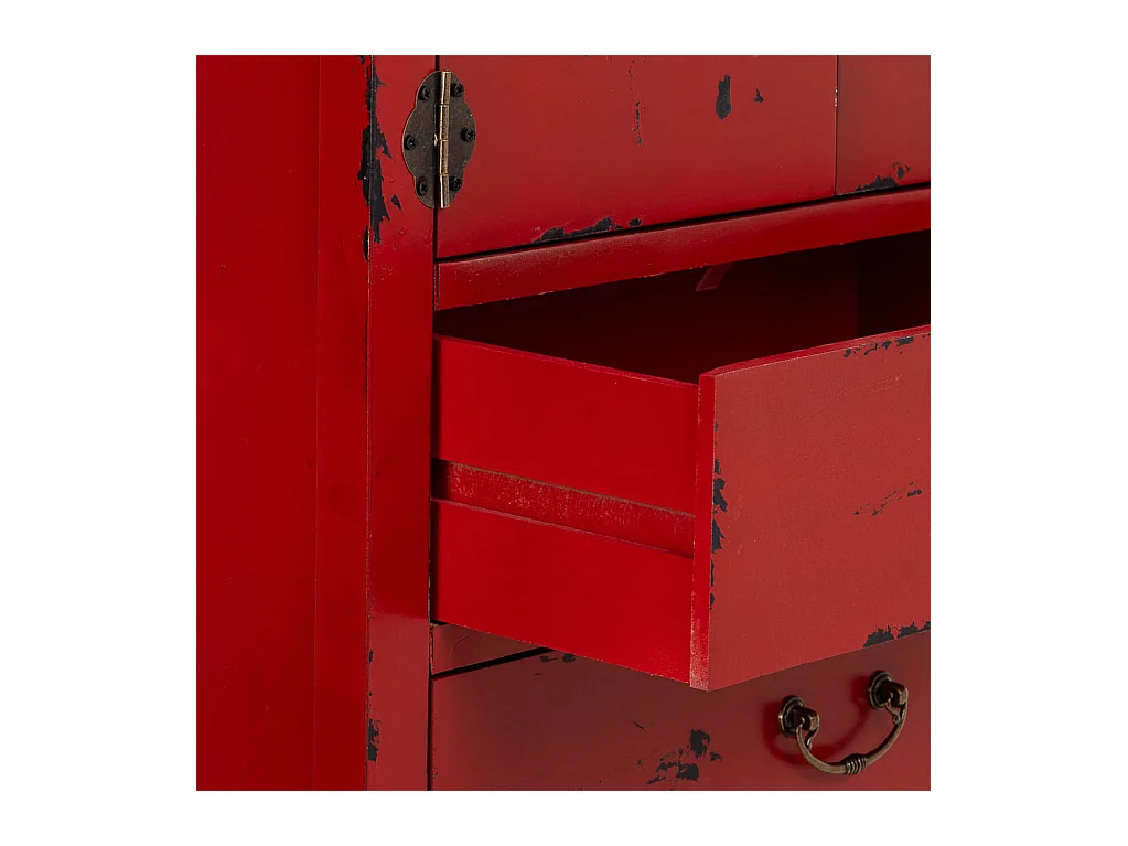 Armário em madeira com 4 gavetas e 2 portas em vermelho 60x40x140h cm