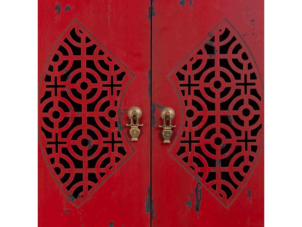 Armário em madeira com 4 gavetas e 2 portas em vermelho 60x40x140h cm