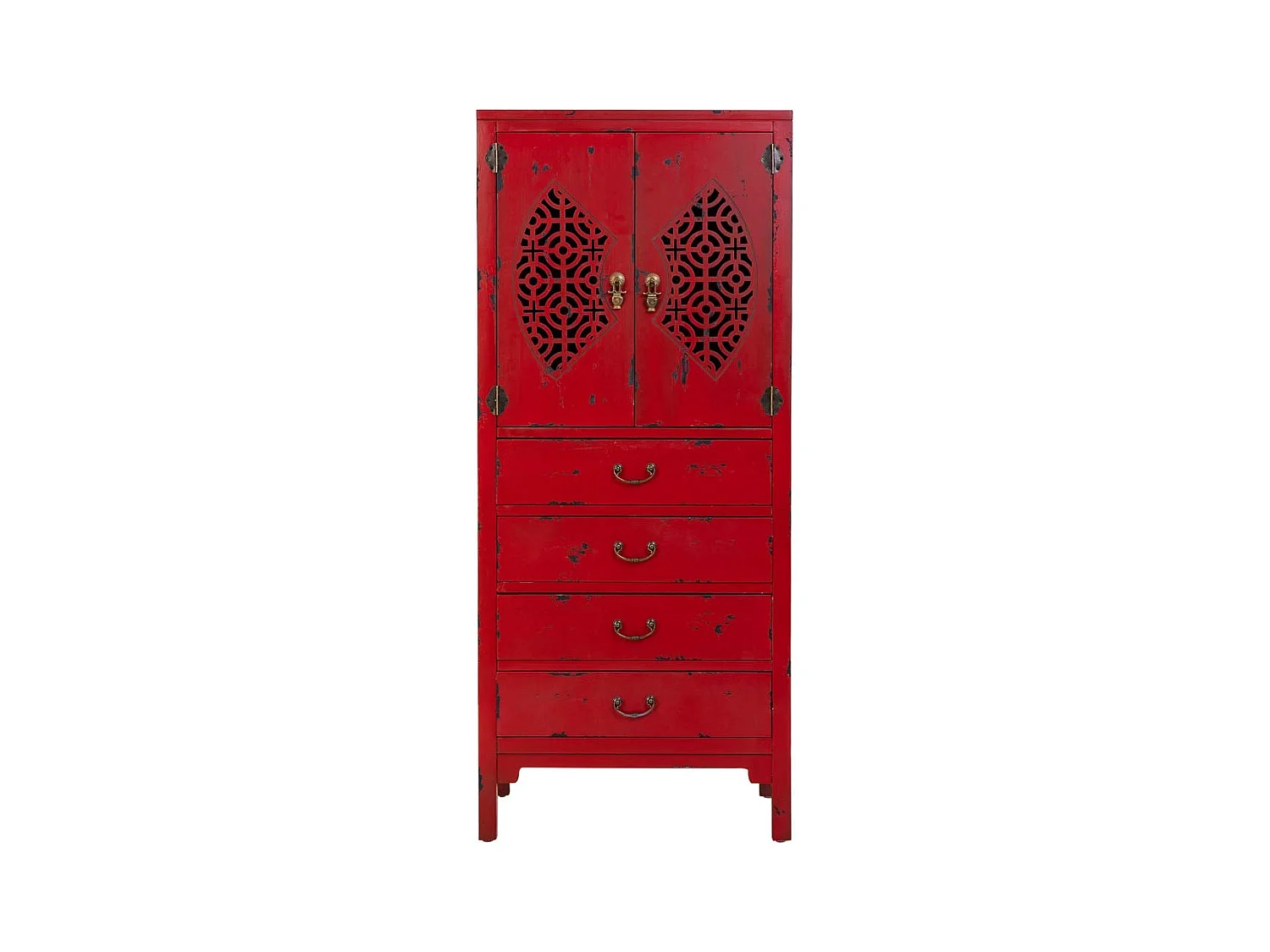 Armario de madera con 4 cajones y 2 puertas rojo 60x40x140h cm