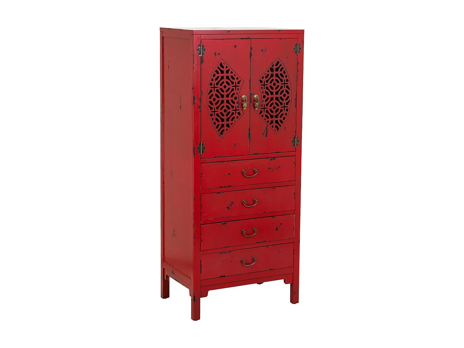 Mobiletto in legno con 4 cassetti e 2 ante rosso 60x40x140h cm