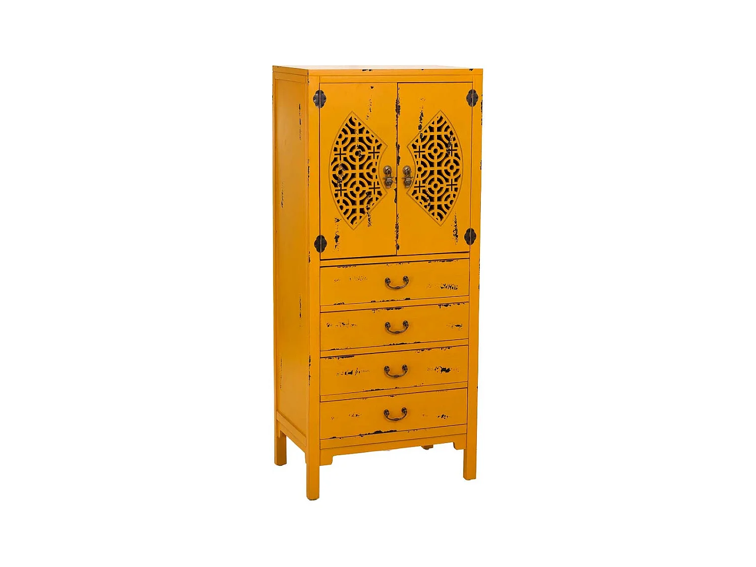 Armoire en bois avec 4 tiroirs et 2 portes jaune 60x40x140h cm