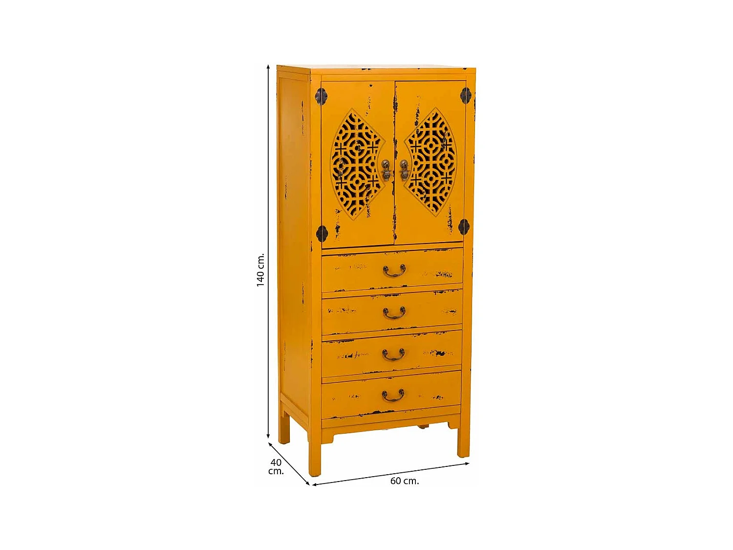 Armoire en bois avec 4 tiroirs et 2 portes jaune 60x40x140h cm