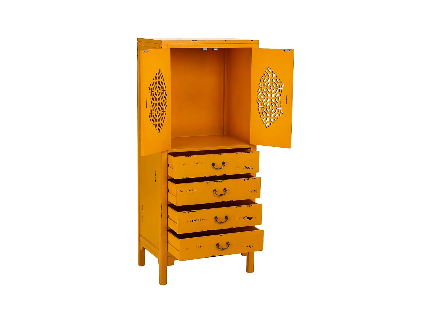 Armoire en bois avec 4 tiroirs et 2 portes jaune 60x40x140h cm