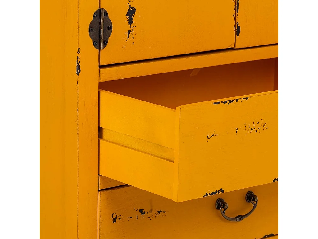 Armário em madeira com 4 gavetas e 2 portas, amarelo, 60x40x140h cm