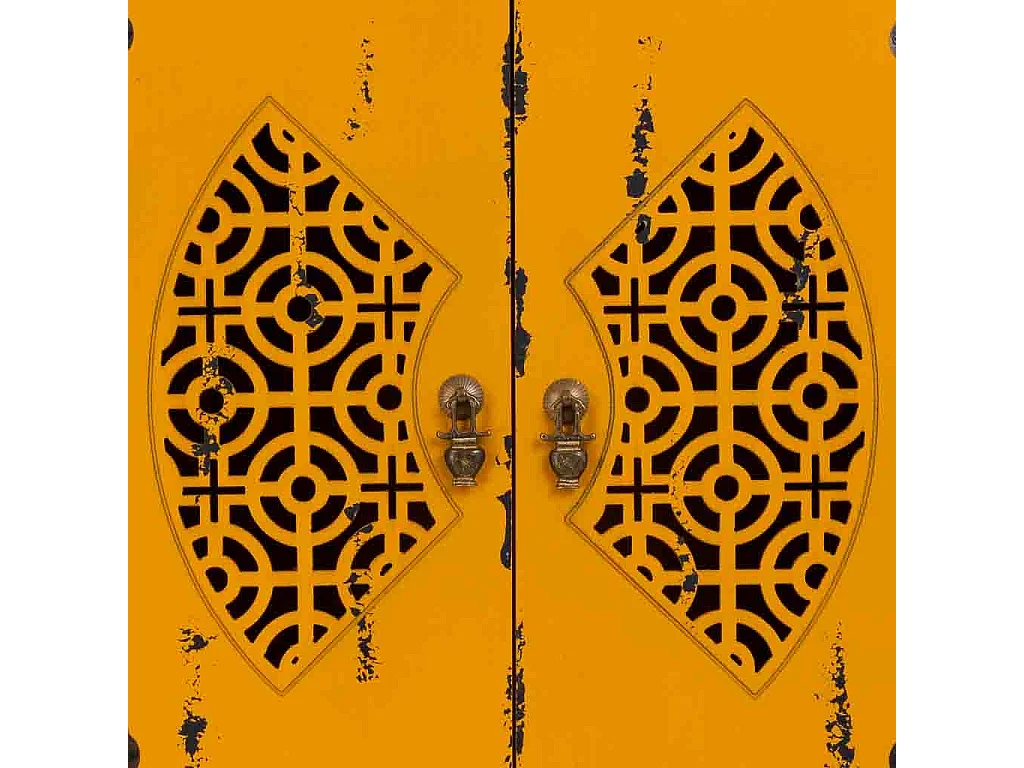 Armário em madeira com 4 gavetas e 2 portas, amarelo, 60x40x140h cm