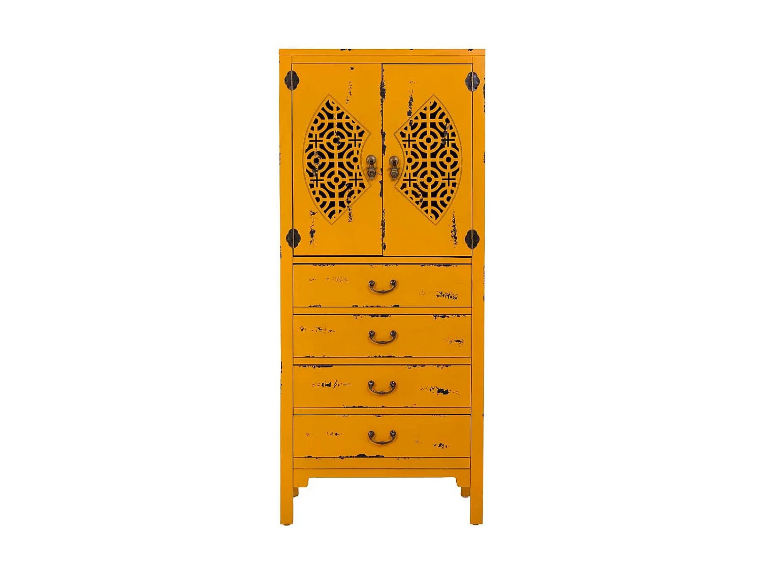 Holzkleiderschrank mit 4 Schubladen und 2 Türen, Gelb, 60x40x140H cm