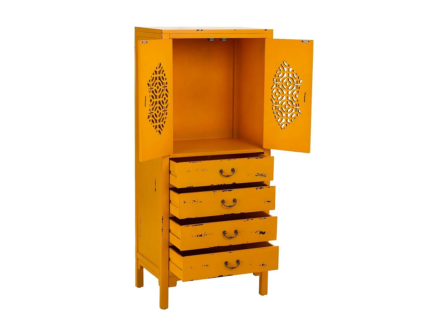 Holzkleiderschrank mit 4 Schubladen und 2 Türen, Gelb, 60x40x140H cm
