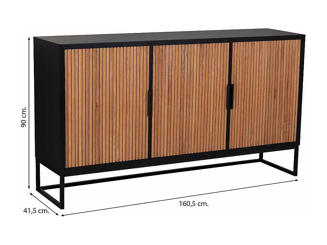 Aparador 3 portas em madeira e metal 160x41,5x90h cm