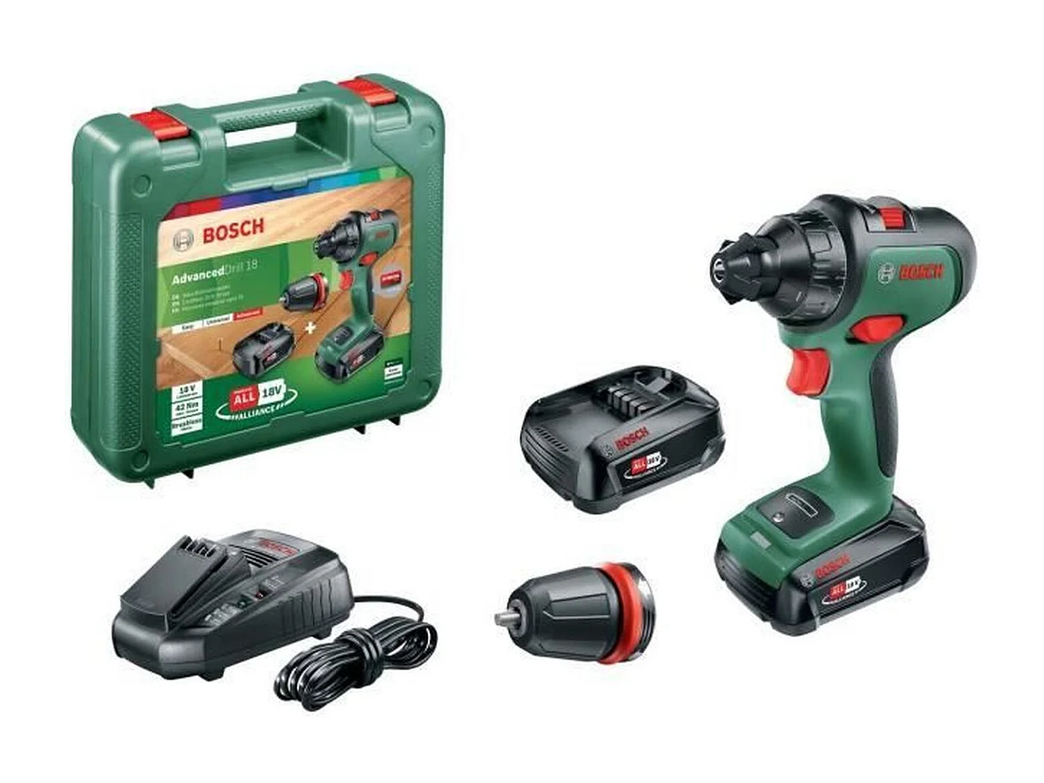 Bosch accuboormachine - Wordt geleverd met twee 18V-2,5Ah accu's en een oplader.