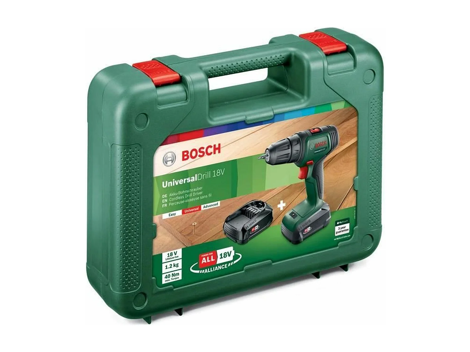 Bosch accuboormachine - Wordt geleverd met twee 18V-2,5Ah accu's en een oplader.