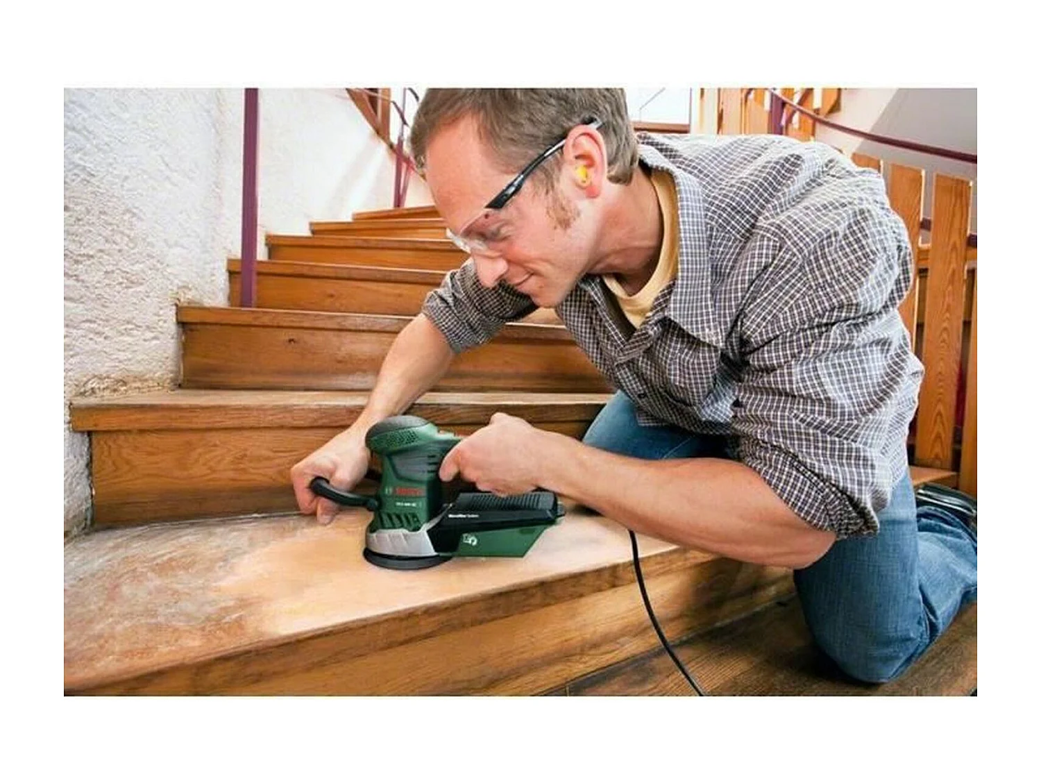 Ponceuse excentrique filaire Bosch - PEX 400 AE 350 W, avec coffret de rangement, 1 paper assistant, 1 papier abrasif G 80