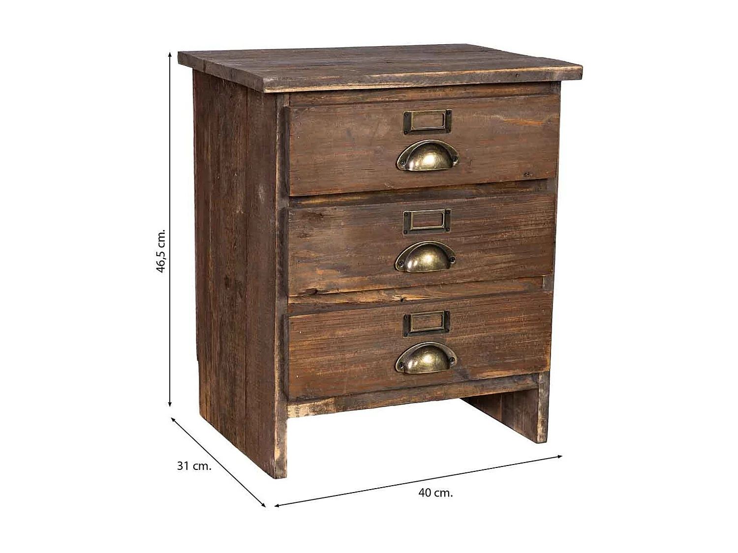 Mesa de cabeceira em madeira com 3 gavetas 40x31x46,5h cm