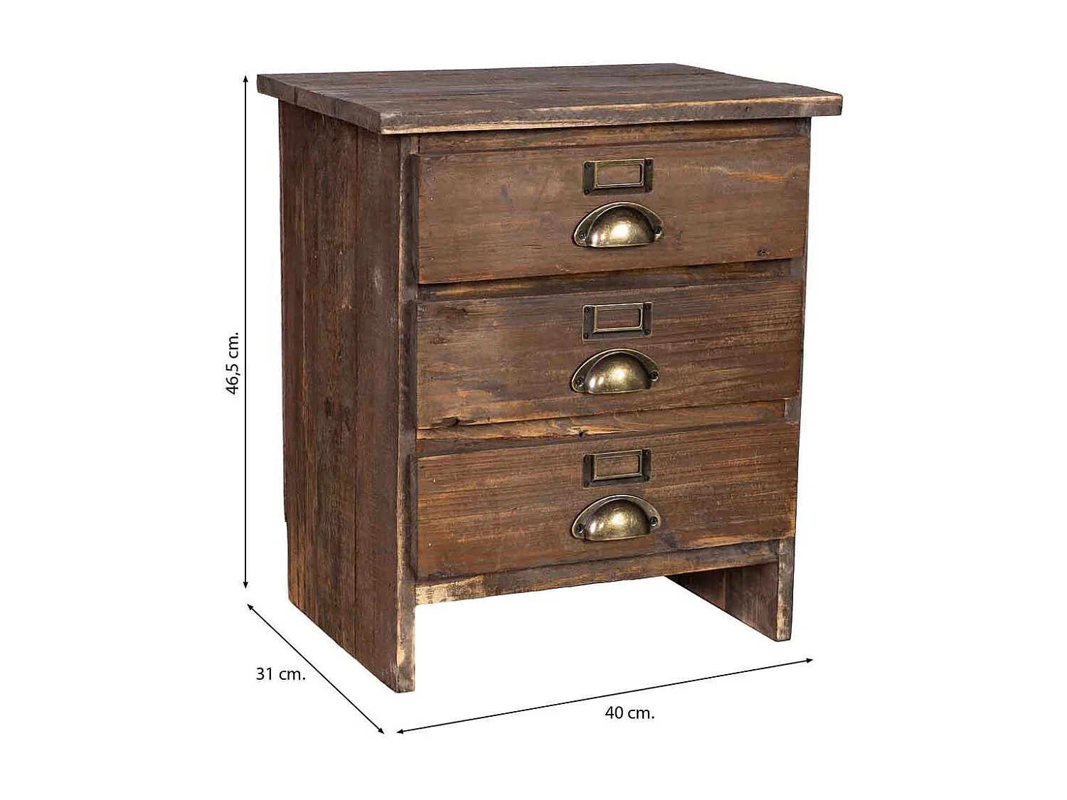 Table de chevet en bois à 3 tiroirs 40x31x46,5h cm